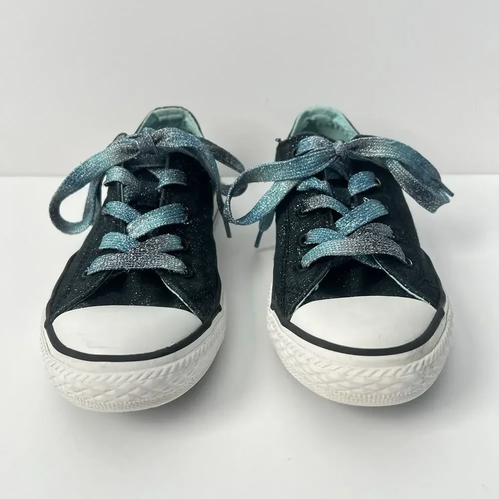 Converse All Star Double Tongue Lace Sneakers Black Blue Sparkle Junior Girl 2